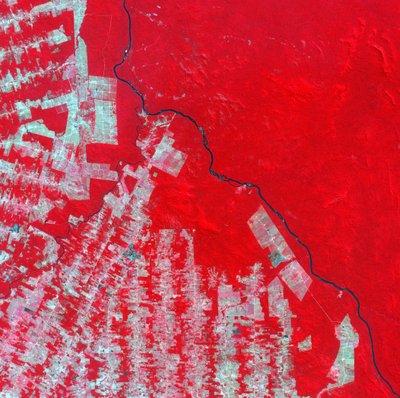 Falschfarben-Satellitenbild der Abholzung im Bundesstaat Rondonia, Brasilien im Jahr 2000. Wissenschaft Geographie von National Aeronautics and Space Administration National Aeronautics and Space Administration